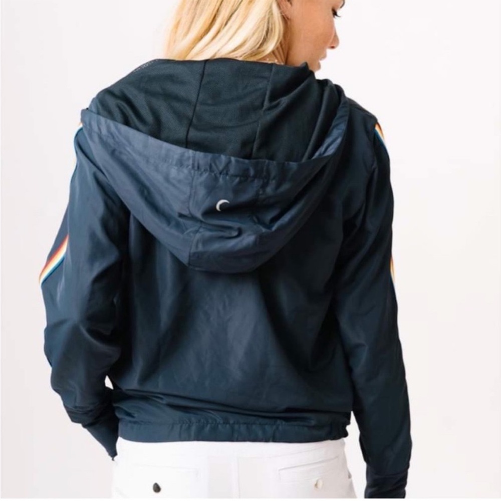 ZYIA Navy Bomber Jacket with Vibrant Sleeve Accents - Picture 3 of 6